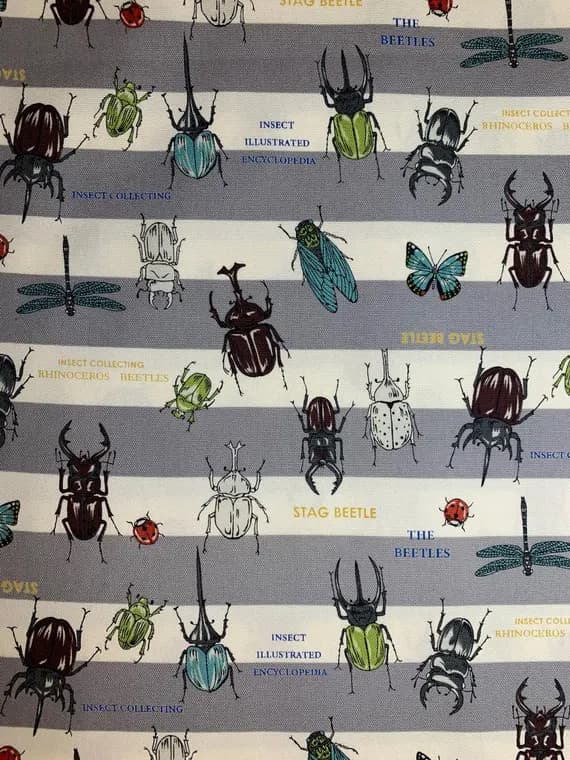 gray cotton fabric - Insect World Gray Stripe - Kokka Japan Cotton Oxford Fabric