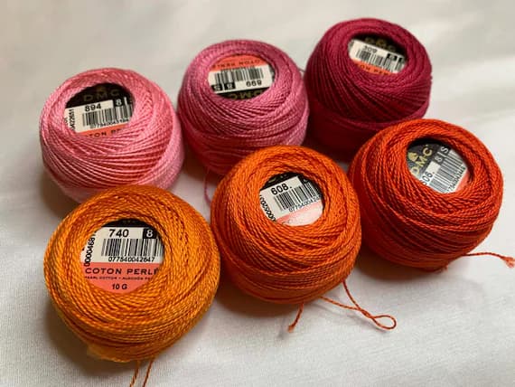 none - lot of 6 DMC 116 8 Perle Cotton Thread Balls; Size 8 brand new sunset colors #28