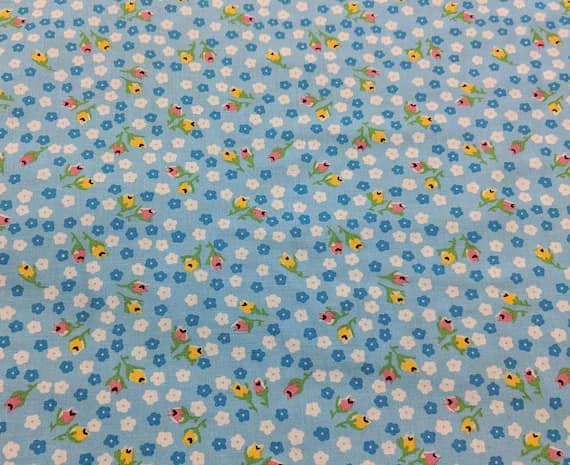 blue cotton fabric - Petite Treat - Floral Blue - Riley Blake Cotton Fabric 30's repro