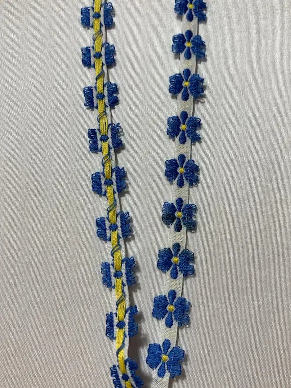 blue none - Vintage Floral Blue Daisies Jacquard Ribbon 3/8" wide -2 Yards-