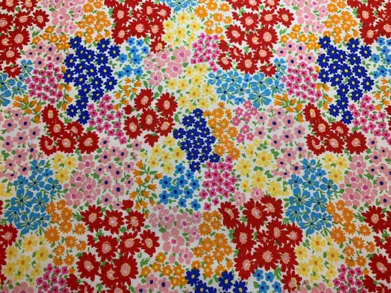 red cotton fabric - Spring Flowers - Red Pink Orange Blue & Yellow Floral - Cosmo Japan Cotton Oxford Fabric