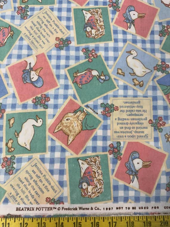 cotton fabric - 1 yard BEATRIX POTTER Vintage 1997 Cotton Flannel Fabric Frederick Warne & Co Jernima Puddle-duck