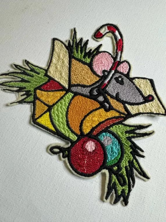 fabric - Vintage Christmas Present Mouse Embroidered Applique