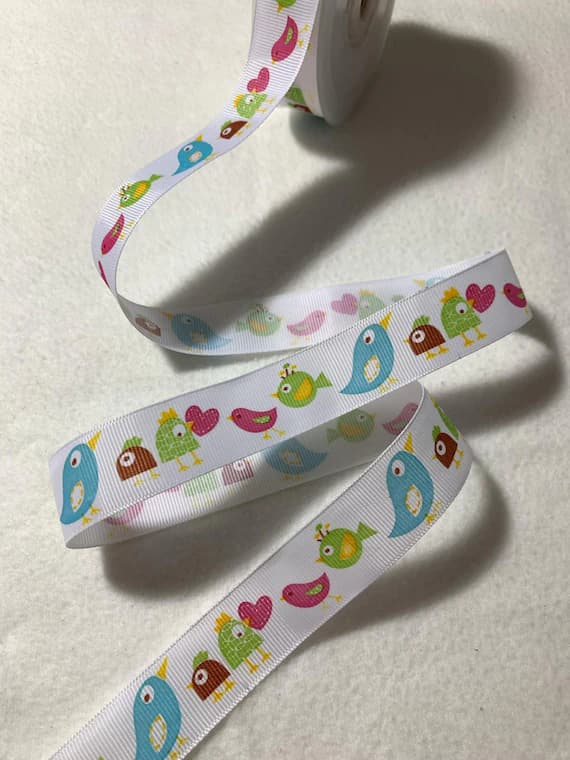 none - Cute Birds Grosgrain Ribbon Trim 1" Made in France (3 yards)