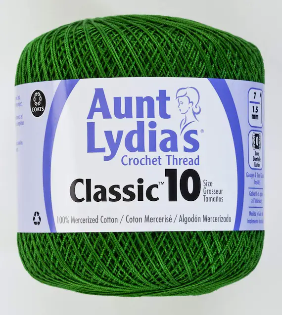 green none - Coats Aunt Lydia's Crochet Cotton Thread Classic Size 10; Myrtle Green (154-484) 350 Yards