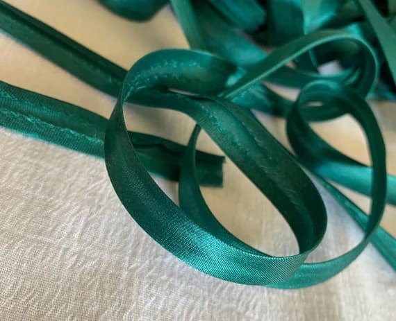 peacock none - Vintage Peacock Teal Green Bias Satin Ribbon - 5/8" wide - 5 Yards - Polyester