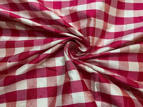 white dupioni fabric - Red & White Checkered Gingham - Silk Dupioni Fabric