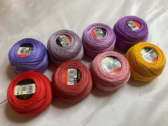none - lot of 8 DMC 116 8 Perle Cotton Thread Balls; Size 8 brand new #49 flower colors