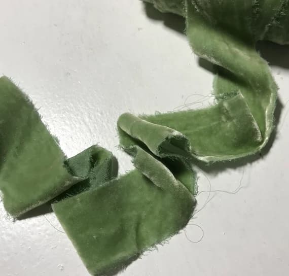 green none - Hand Dyed Celadon Green Silk Velvet Ribbon ( 4 Widths to choose from)