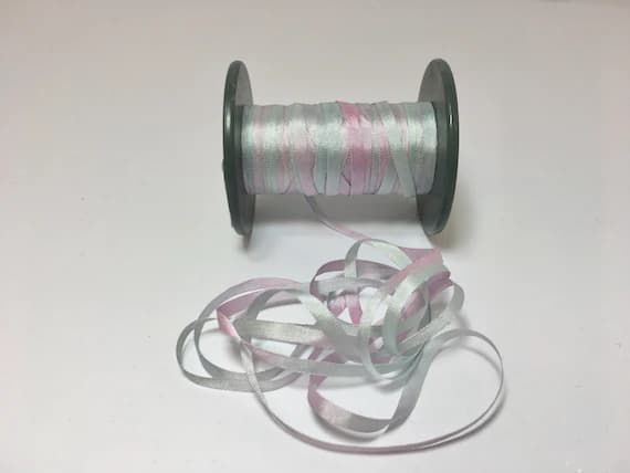 lilac none - Hand Dyed Sage & Lilac #7 Pure Silk Embroidery Ribbon 4mm 1/8" wide Japan -3 yards-