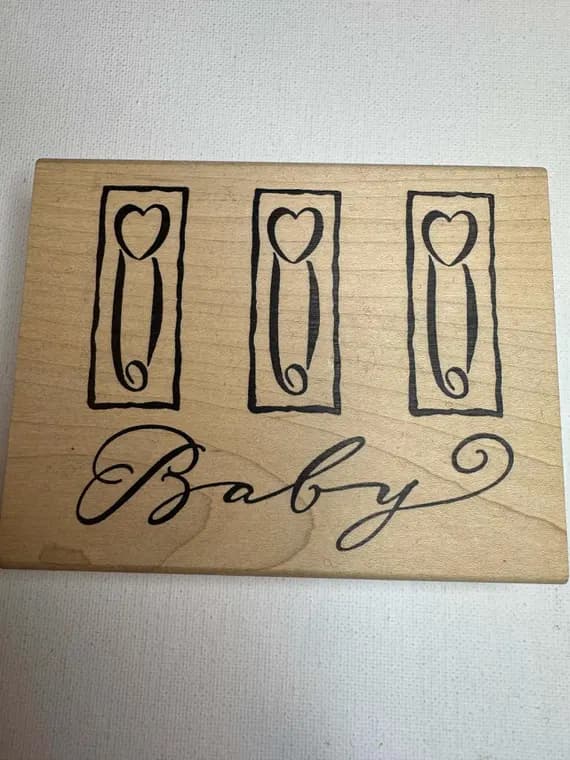 none - 3.5"x4.5" Baby Diaper Pins Wood Mounted Rubber Stamp By Denami Designs