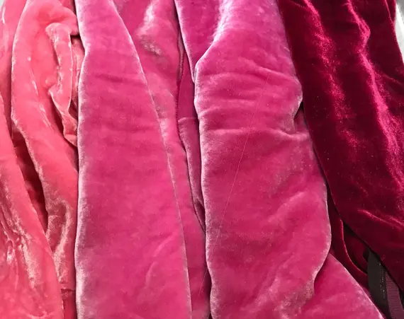 pink velvet fabric - Bright Pink Sample Set - Hand Dyed Silk Velvet Fabric - 1/4 Yard x 45" Each