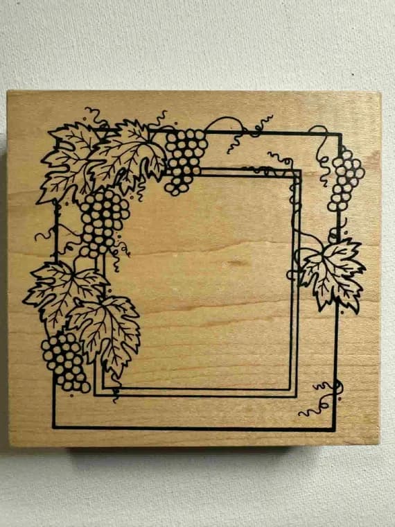 none - 4-1/8"x4-1/4" Frame with Vines and Grapes Wood Mounted Rubber stamp. Item# K37 By: Great Impressions.