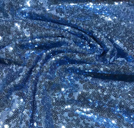 blue sequin - Sky Blue - Sequin Spangle Sewn on Mesh Fabric