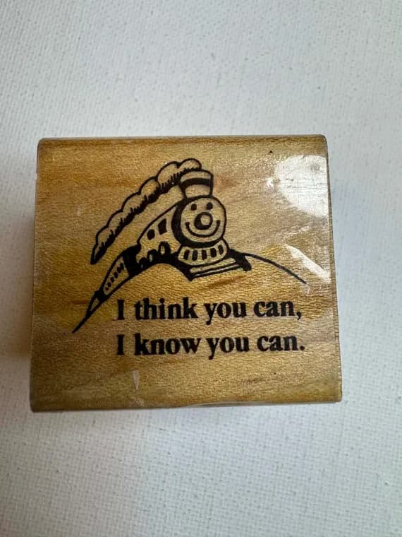 none - 1-1/2"x1-5/8" "I Think You Can" Train Wood Mounted Rubber Stamp. (369-C) By Rubber Stampede