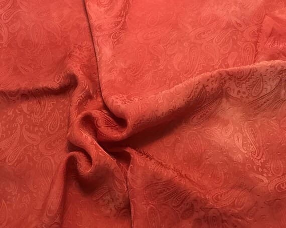 orange silk fabric - Hand Dyed Blood Orange Paisley - Silk Jacquard Fabric