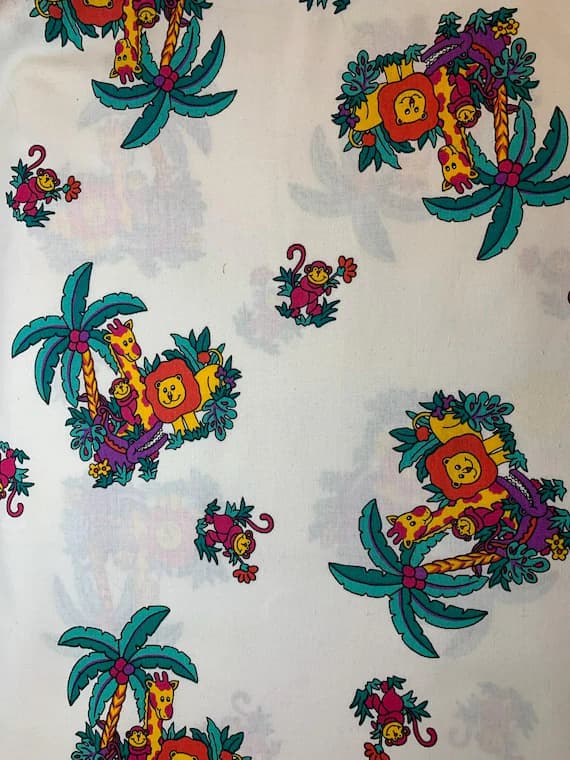cotton fabric - Jungle Safari Animals Cotton Fabric Vintage 90's OOP Princess Fabrics