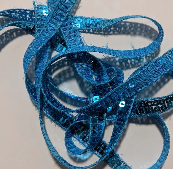 teal none - TEAL BLUE French Metallic Double Row Sequin Ribbon (10mm/ 3/8" wide)