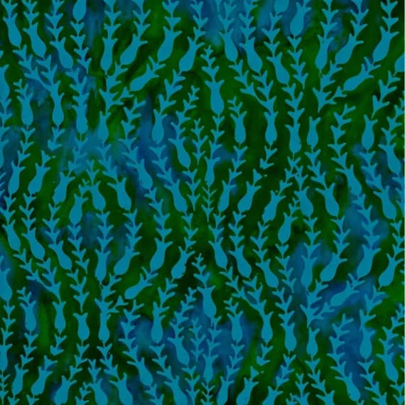 green cotton fabric - Bluish Green Vines Glass Glow - Batik by Mirah Cotton Fabric