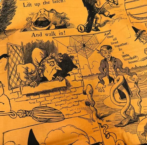 orange cotton fabric - 1 Yard; 14" remnant - Tall Tales Allover Motifs Orange - Goose Tales - by J. Wecker Frisch for Riley Blake Fabrics 100% Cotton Fabric