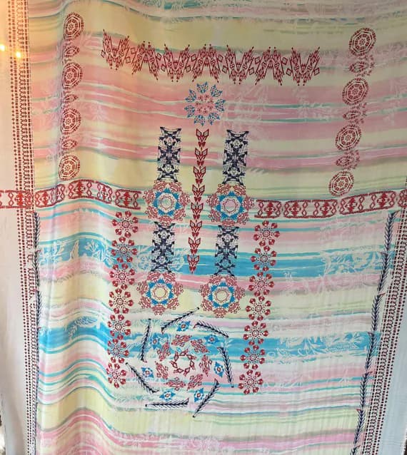 charmeuse fabric - Johnny Was Boho Tribal Geometric Print - Cupra Vegan Silk Satin Crepe Fabric