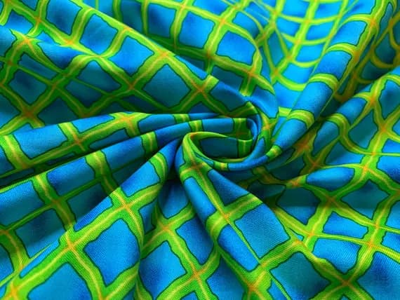 turquoise cotton fabric - Green & Turquoise Blue Diamonds Cotton Fabric Vintage 90's OOP by SSI