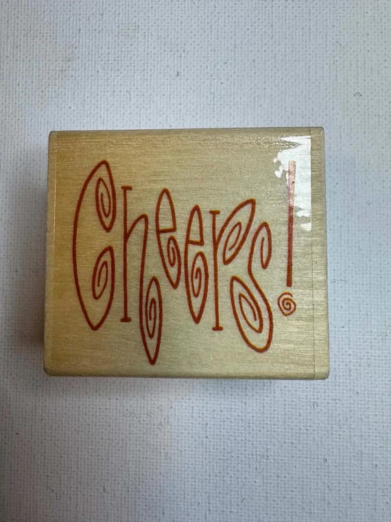 none - 1-7/8"x2" 1995 Cheers! Patrick Lose Wood Mounted Rubber Stamp (E8037) By That's All They She Stamped.