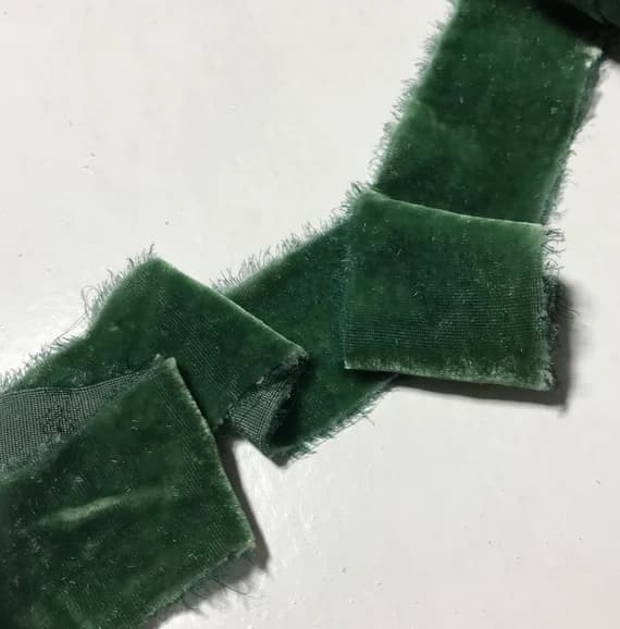 green none - Hand Dyed Spruce Green Silk Velvet Ribbon ( 4 Widths to choose from)