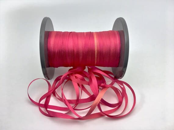 none - Hand Dyed Variegated Hot Pinks #79 Pure Silk Embroidery Ribbon 4mm 1/8" wide Japan -3 yards-