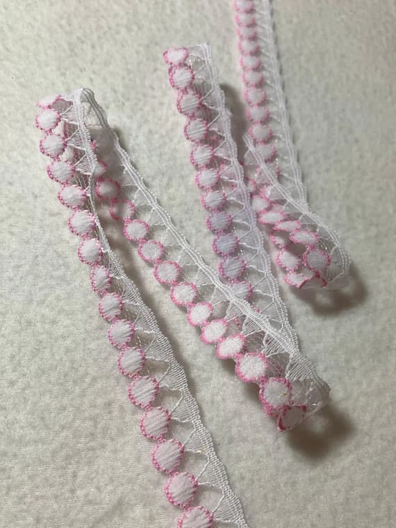 white lace - Vintage Pink & White Dots Rayon Border Lace Trim 3/4" wide x 2 Yards