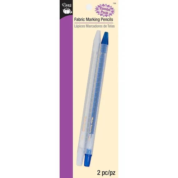 white fabric - Dritz 758 Fabric Marking Pencils; Water Soluble and Retractable 2-Count White & Blue