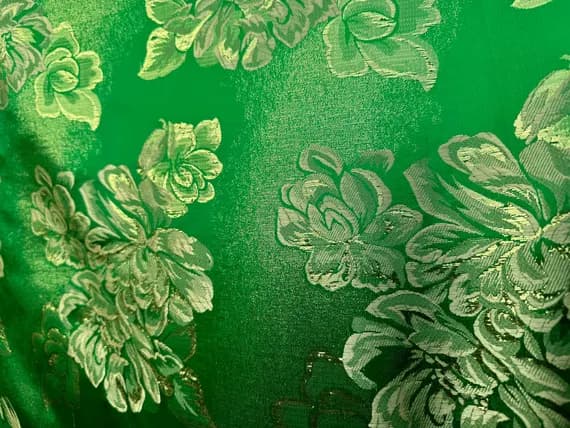 emerald brocade fabric - Emerald Green & Gold Roses Floral - Faux Silk Brocade Jacquard Fabric