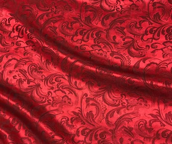 red silk fabric - Red Scroll - Silk Jacquard Fabric