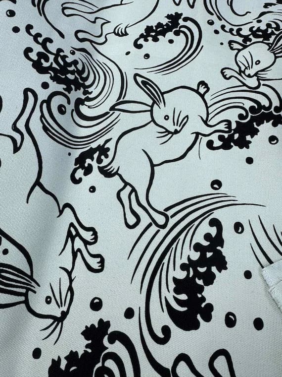 black cotton fabric - Traditional Japanese Rabbit black & White - Kokka Japan Cotton Canvas Fabric