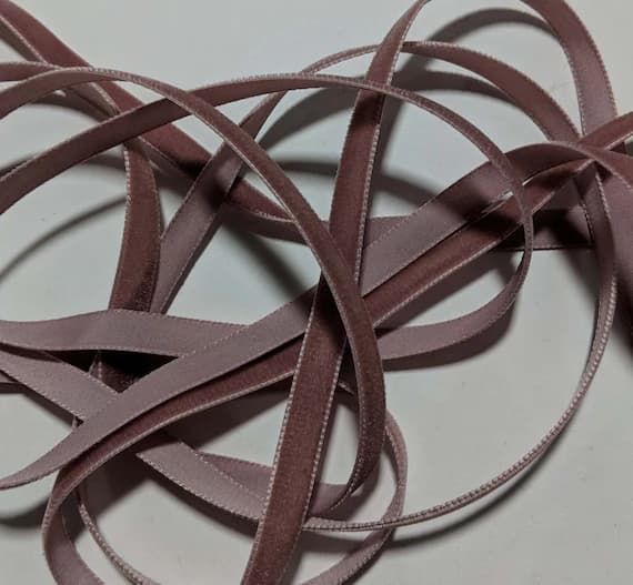 none - French VELVET Ribbon MAUVE by the yard 3/8 inch