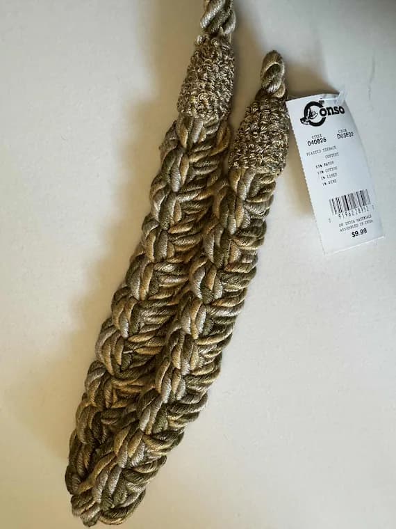 gold none - Olive Green & Gold Plaited Tieback for Curtains Tie Back New by Conso Rayon/Cotton/Linen made in India
