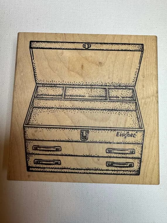 none - 4"x4" 1999 Jewelry Box Wood Mounted Rubber Stamp. (M730) By Museum of Modern Rubber