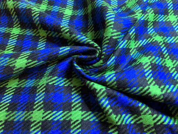 green wool fabric - 3 yards Green & Blue Plaid - Faux Wool Fabric