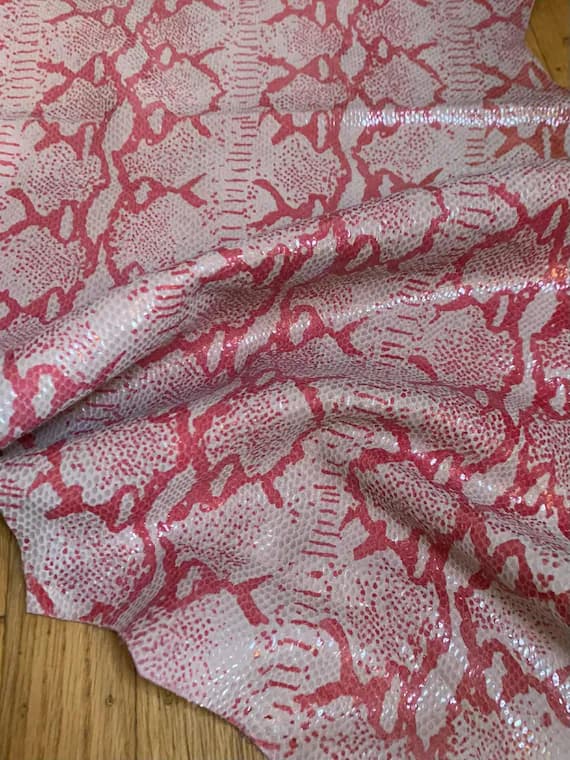 white leather - Pink & White SNAKESKIN Lambskin Leather Whole Hide 8 Square Feet