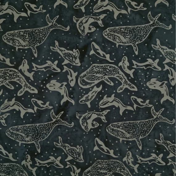 silver cotton fabric - Silver Torch Gray Whales Winter Twine - Batik by Mirah Cotton Fabric