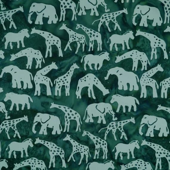 silver cotton fabric - African Animals Creme de Menthe Green - Silver Moon - Batik by Mirah Cotton Fabric