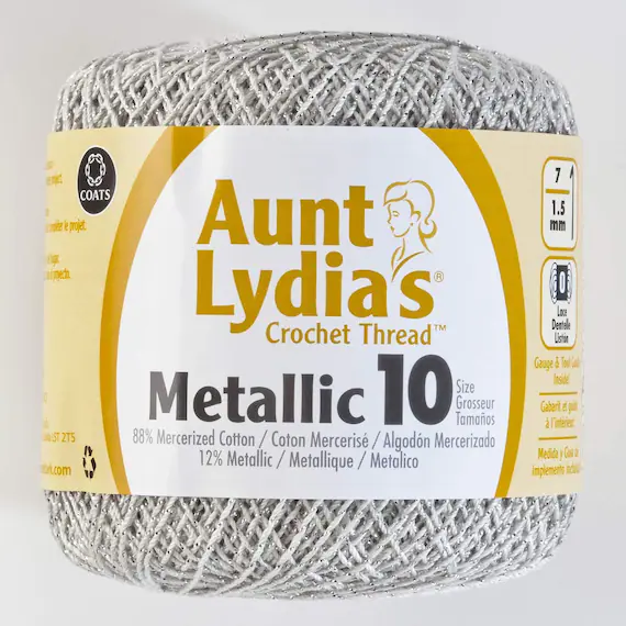 silver none - Coats Aunt Lydia's Crochet Cotton Thread Classic Size 10; Metallic White/Silver (154-0001S) 100 Yards