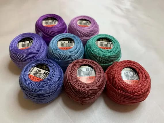 none - lot of 8 DMC 116 8 Perle Cotton Thread Balls; Size 8 new #127 Jewel Tones