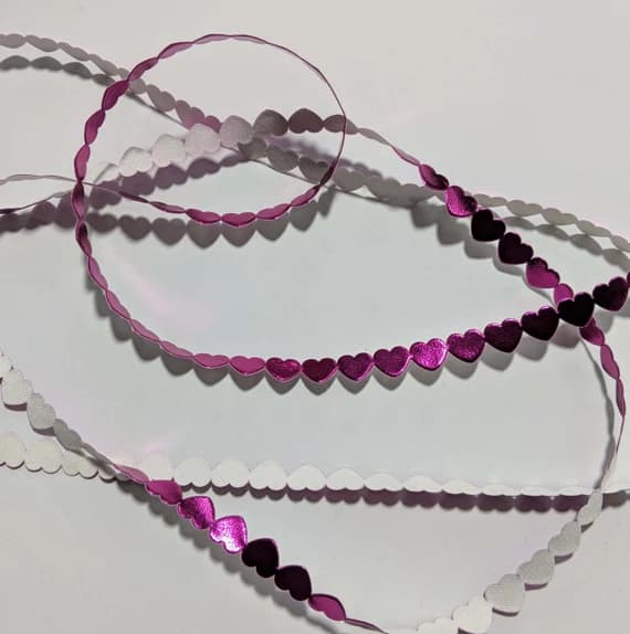 fuchsia none - FUCHSIA French Metallic Faux Leather Hearts Ribbon (9mm/ 3/8" wide x 2 yards)