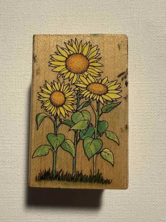 fabric - 1" 5/8 x2" 1/2 Sunflower Wood Mounted rubber stamp by All Night Media
