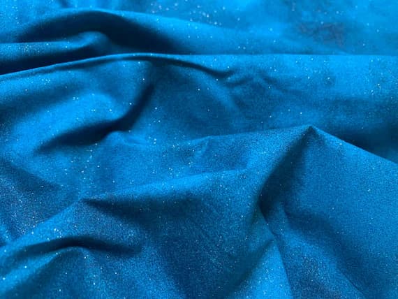 silver cotton fabric - Teal Blue with Silver Glitter Sparkle Cotton Fabric Vintage 1997 OOP Blank Textiles
