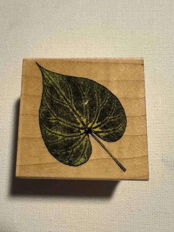 none - 2" X 2" 2001 Leaf Wood Mounted Rubber stamp (E2253); By Poetic Prints