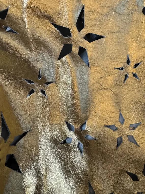 gold leather - Metallic Gold Laser Cut Flowers Lambskin Leather Whole Hide 11 Square Feet