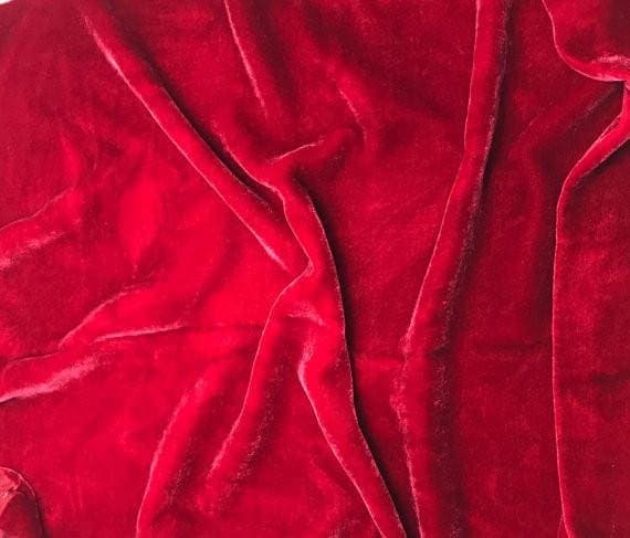 red velvet fabric - CHERRY RED Hand Dyed Silk Velvet Fabric