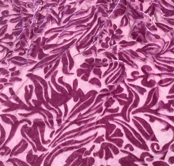 boysenberry velvet fabric - BOYSENBERRY PURPLE Floral Burnout Hand Dyed Silk Velvet Fabric